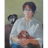 "Woman with Dachshunds"  by Laura Bleau - Pastel